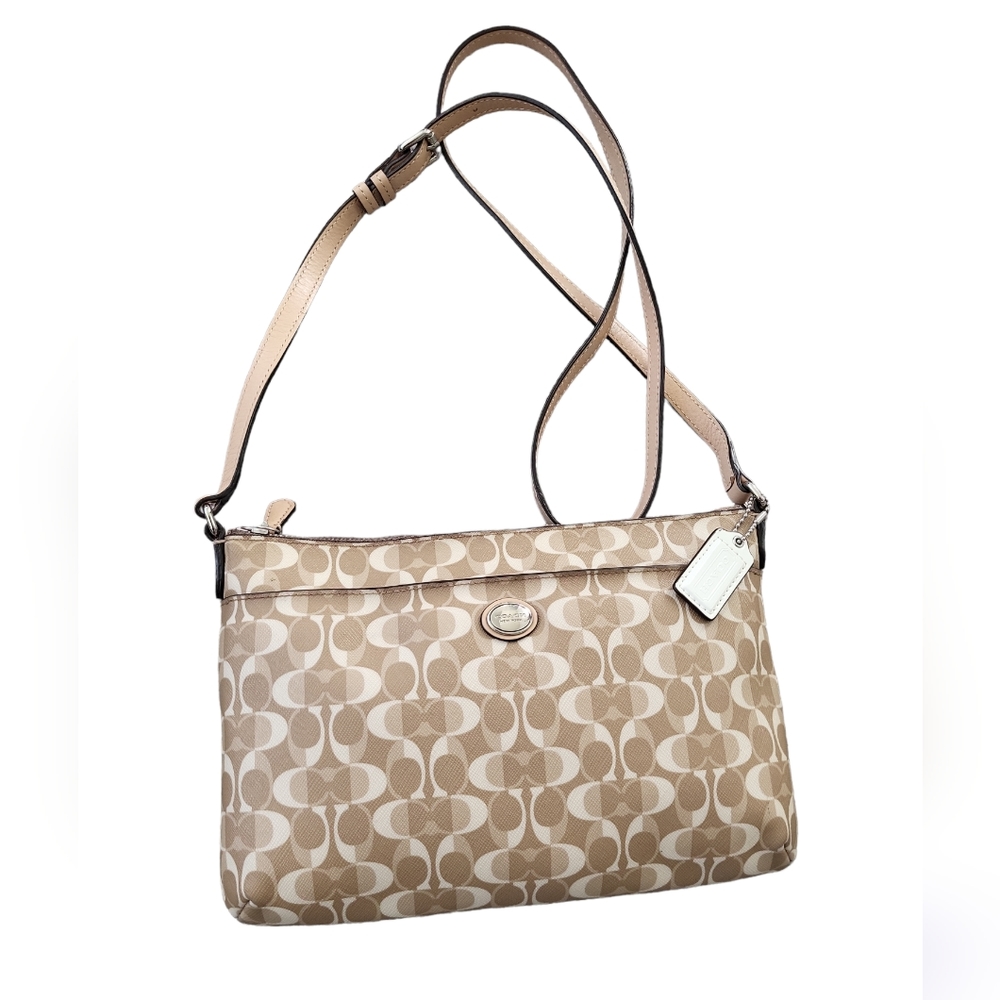 (#1190) EUC COACH women's crossbody bag / shoulder bag, tan & white
